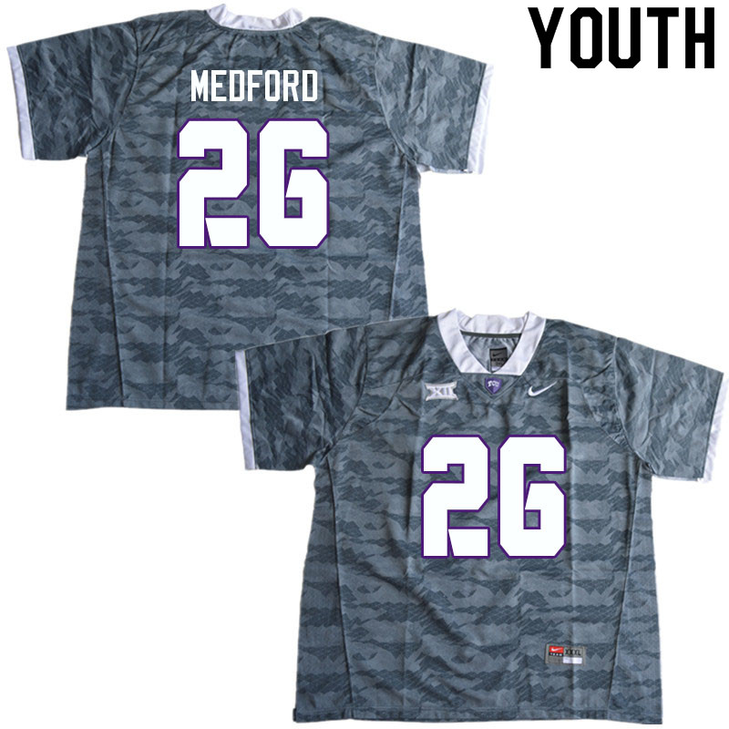 Youth #26 Caleb Medford TCU Horned Frogs College Football Jerseys Sale-Gray